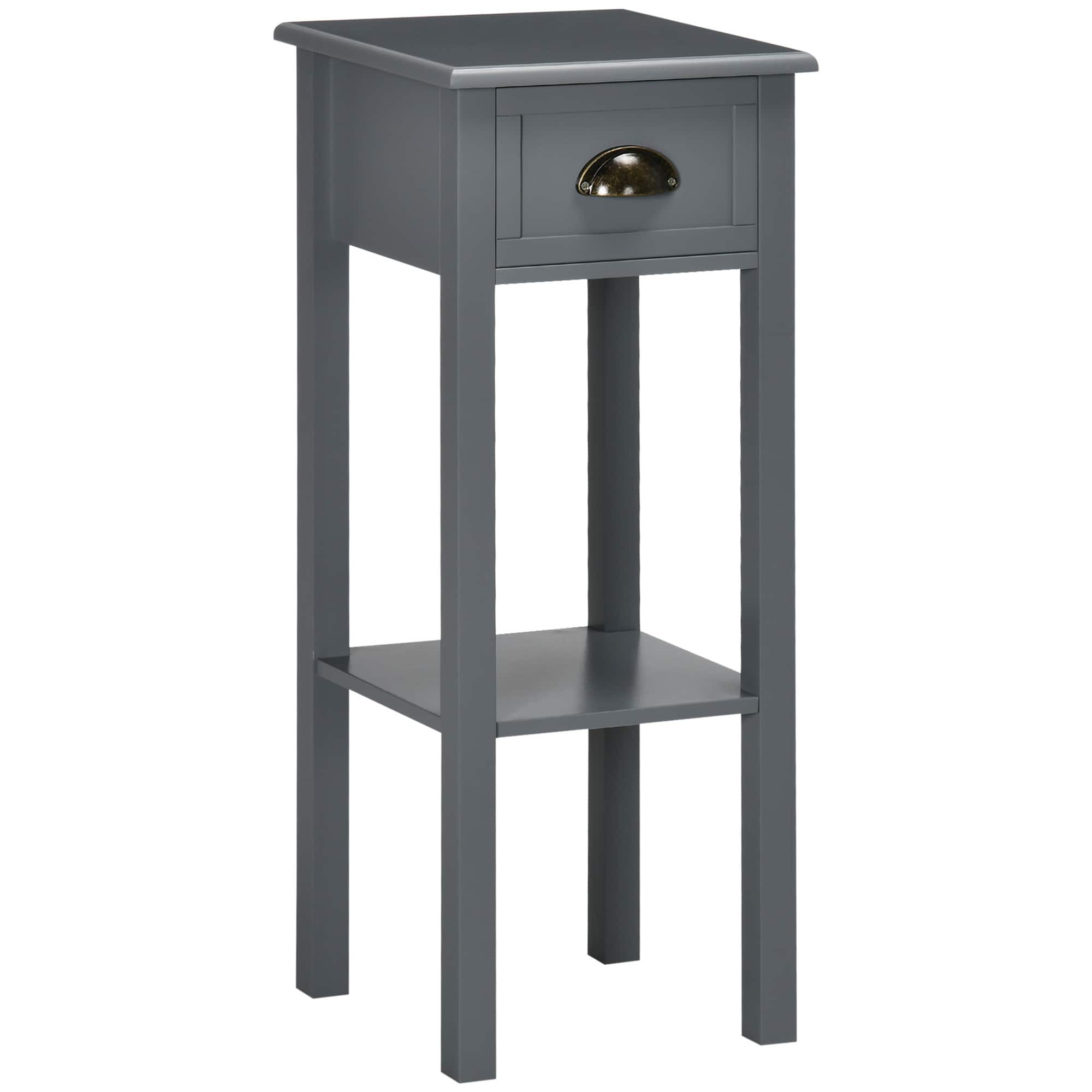 Homcom - 2-Tier Side Table with Drawer, Narrow End Table with Bottom Shelf, for Living Room, Set of 1 - Gray