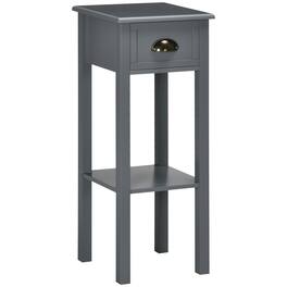 Homcom - 2-Tier Side Table with Drawer, Narrow End Table with Bottom Shelf, for Living Room, Set of 1 - Gray