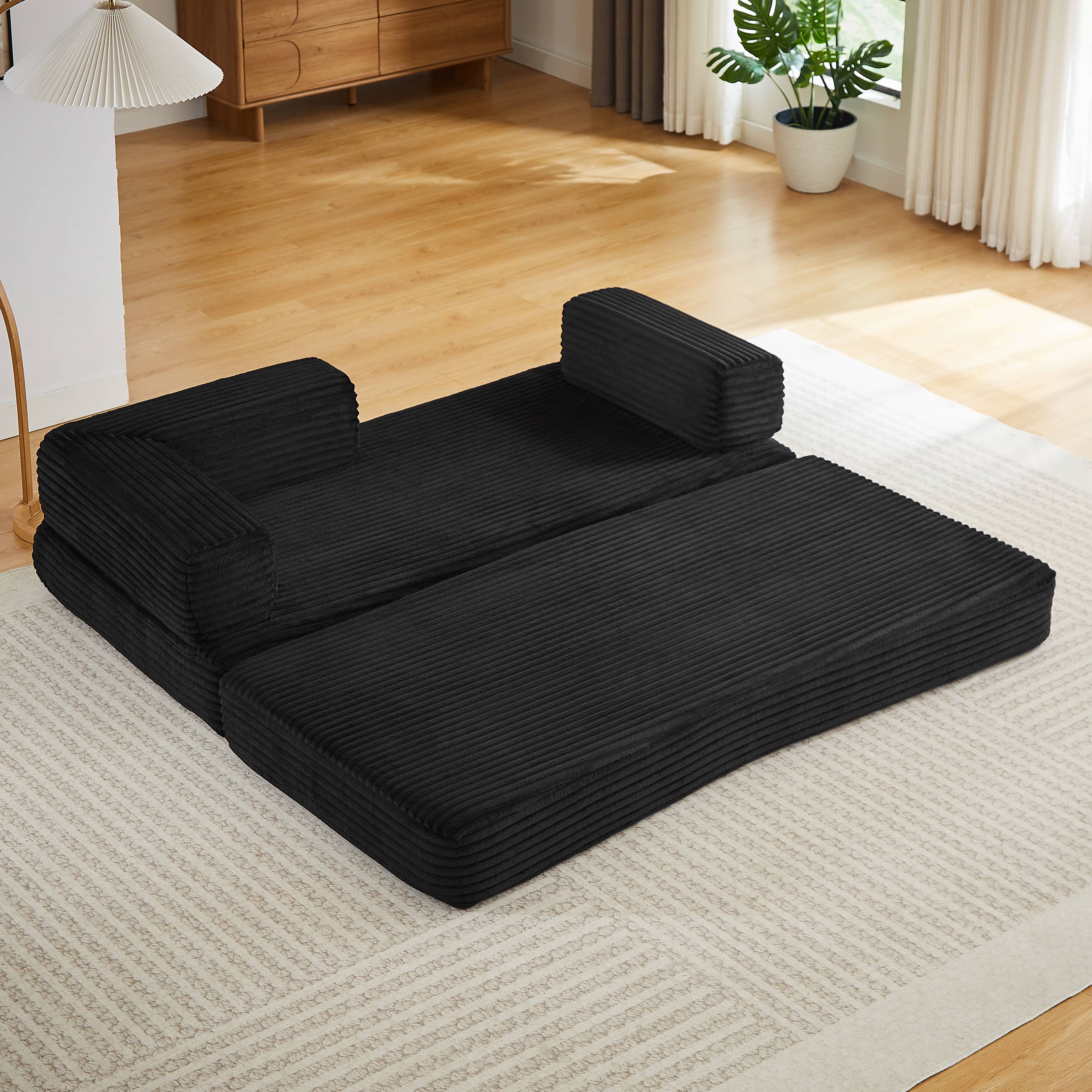 Left. Anysun - Anysun Modern Modular Classic Color Scheme Corduroy Fabric Boneless Loveseat Sofa, No Assembly - Black.