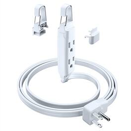 Maximm - Extension Cord with Removable Easy-Hook System, 3 ft, 3 Outlet Extension Cord 90° Flat Plug, UL Certified - White