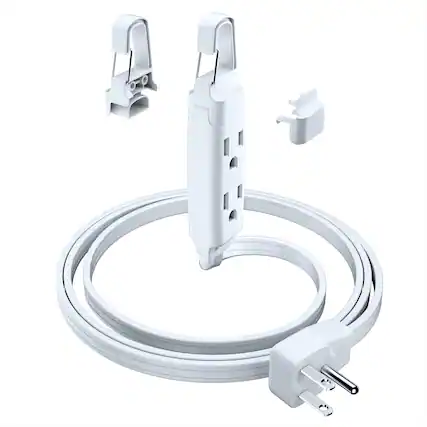 Front. Maximm - Extension Cord with Removable Easy-Hook System, 3 ft, 3 Outlet Extension Cord 90° Flat Plug, UL Certified - White.