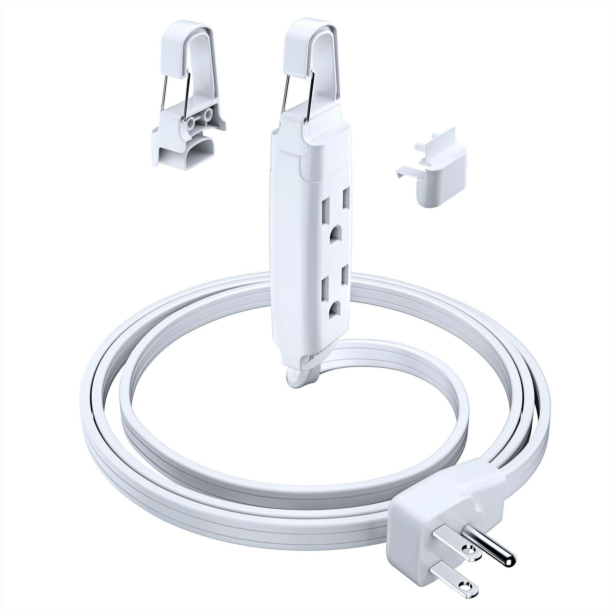 Front. Maximm - Extension Cord with Removable Easy-Hook System, 3 ft, 3 Outlet Extension Cord 90° Flat Plug, UL Certified - White.