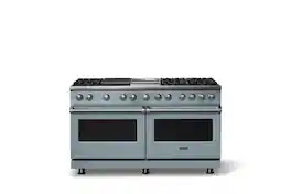 Viking - 60"W. 8 Burner Pro 5 Series 9.4 Cu. Ft. Freestanding Sealed 8 Burner Dual Fuel Convection Range/Griddle/Grill - November Sky