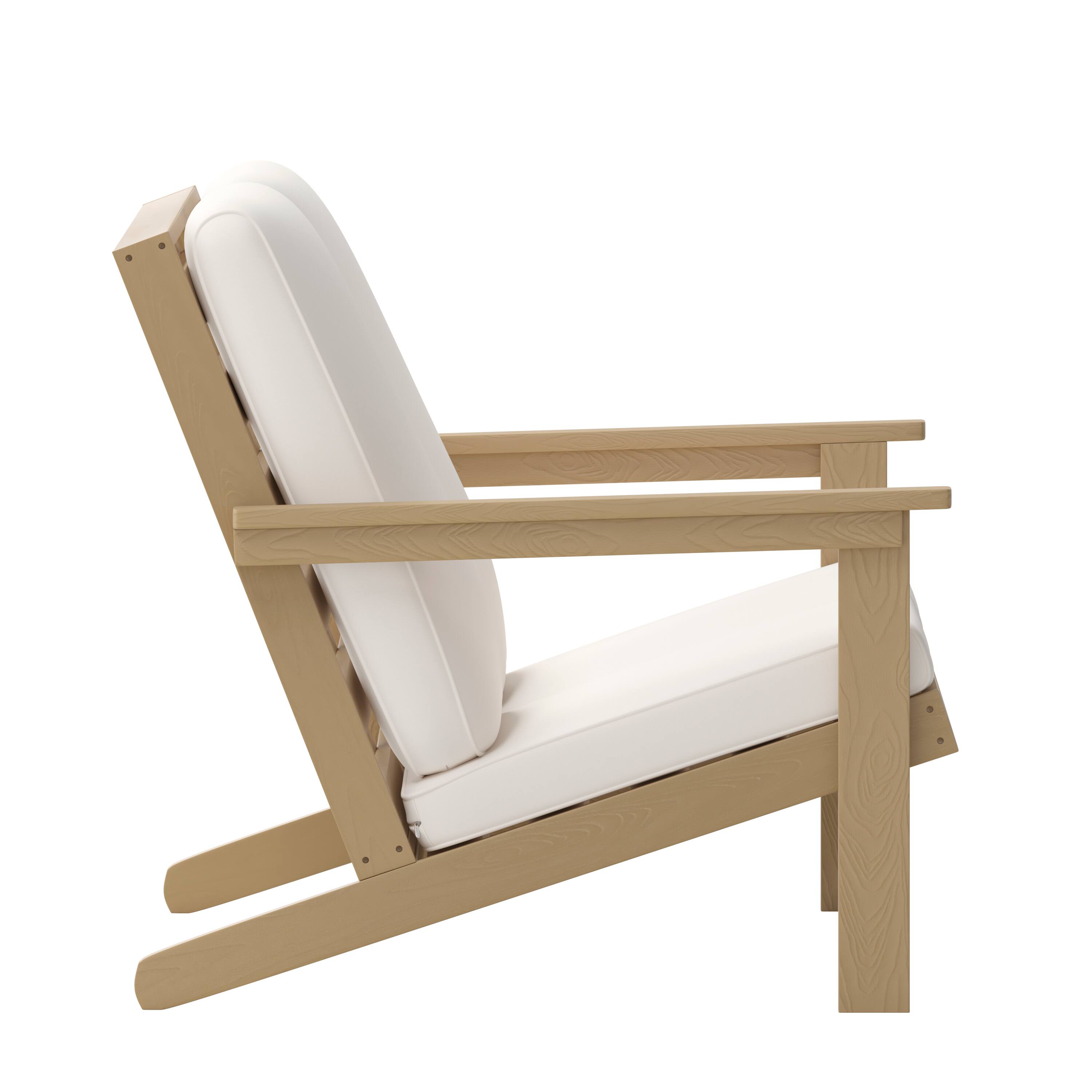 Alt View 8. Emma + Oliver - Hammond All-Weather Polyresin Adirondack Loveseat with Deep Seat and Comfortable Back & Seat Cushions - Cream Cushions/Natural Cedar Frame.