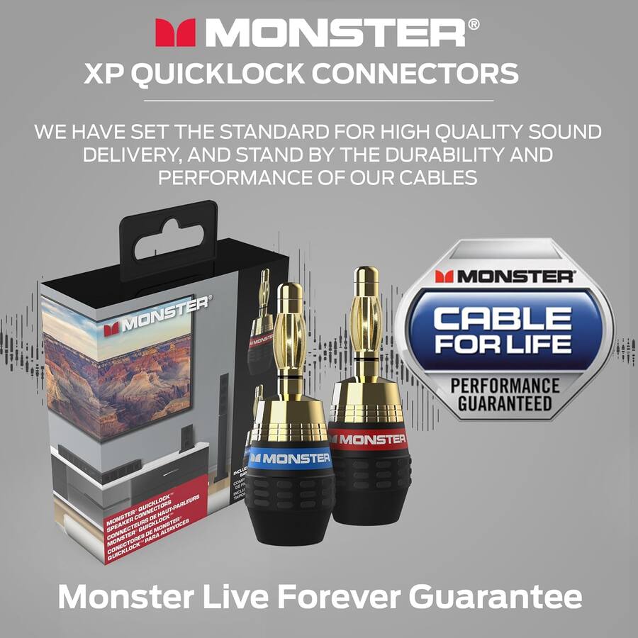 Quick Plug Monster Monster XP QuickLock Self Crimping Banana Plugs for Speaker Wire Gold ...