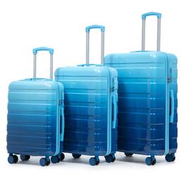 HTUTWOO - PC Spinner Wheel Luggage Sets - 20"/24"/28" 3 Pcs Carry On Suitcase, Gradient Color, Combination Lock - Navy+Light Blue