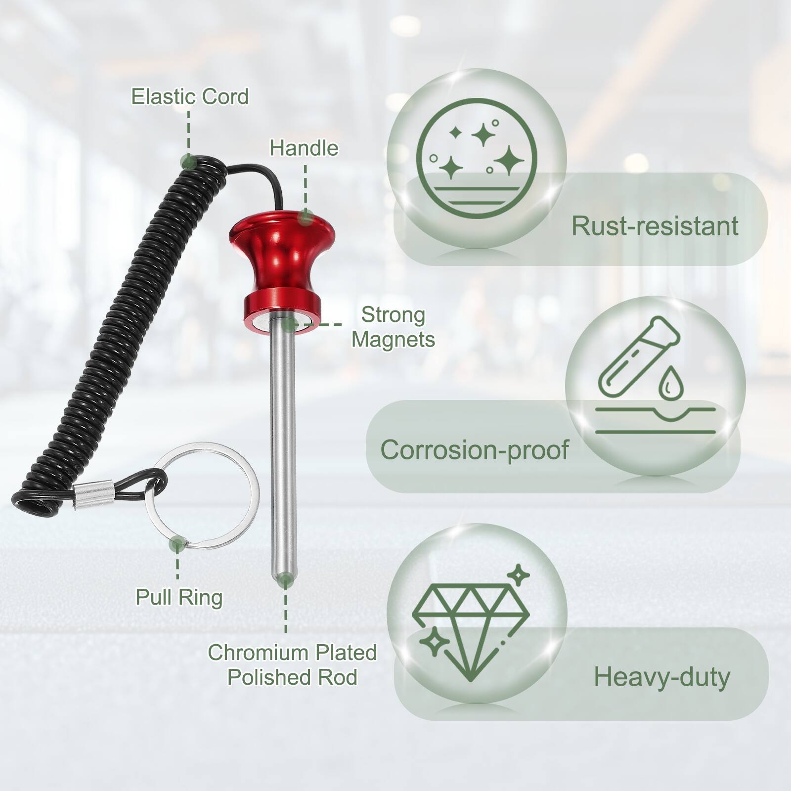 Elastic Cord Handle, Rust-resistant, Strong Magnets, Corrosion-proof, Pull Ring, Chromium Plated Polished Rod, Heavy-duty