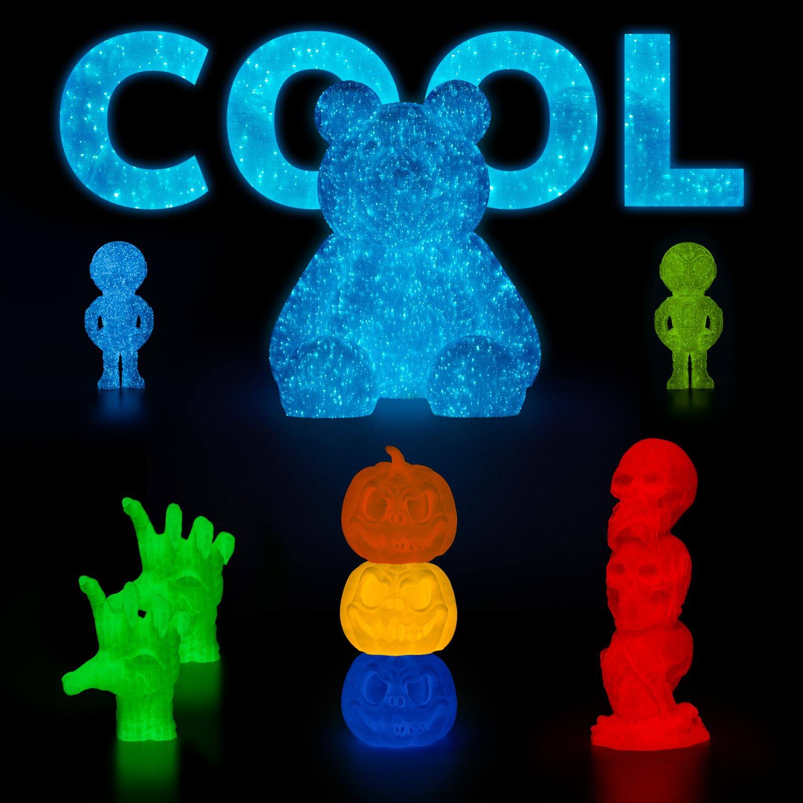 Back. GlowWise - Glow-in-the-Dark Firefly Blue PLA, 1.75mm/1KG. Shiny, UV-activated. ±0.02mm accuracy, fits most printers. - Blue.