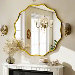 Easly - 30 in. W x 30 in. H Round Aluminum Alloy Framed Vanity Wall Mirror - Gold