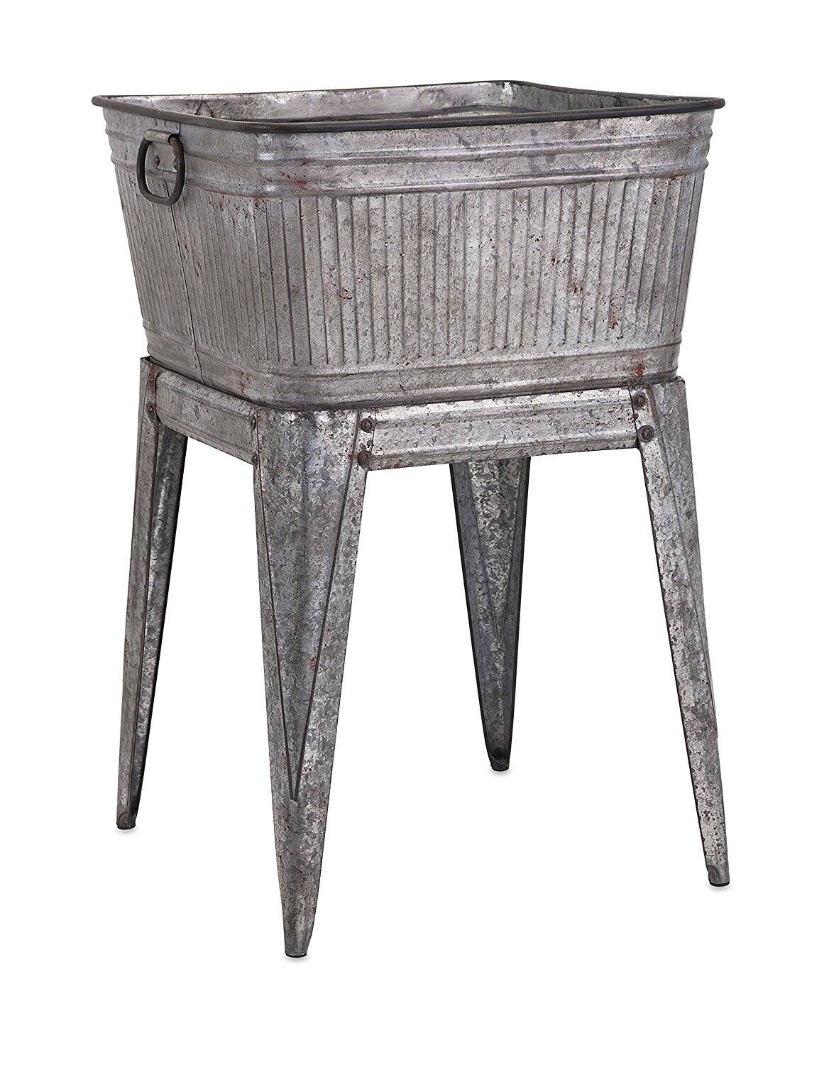 Front. Manhattan Lane - Multi Functional Galvanized Metal Tub on Stand - Gray.
