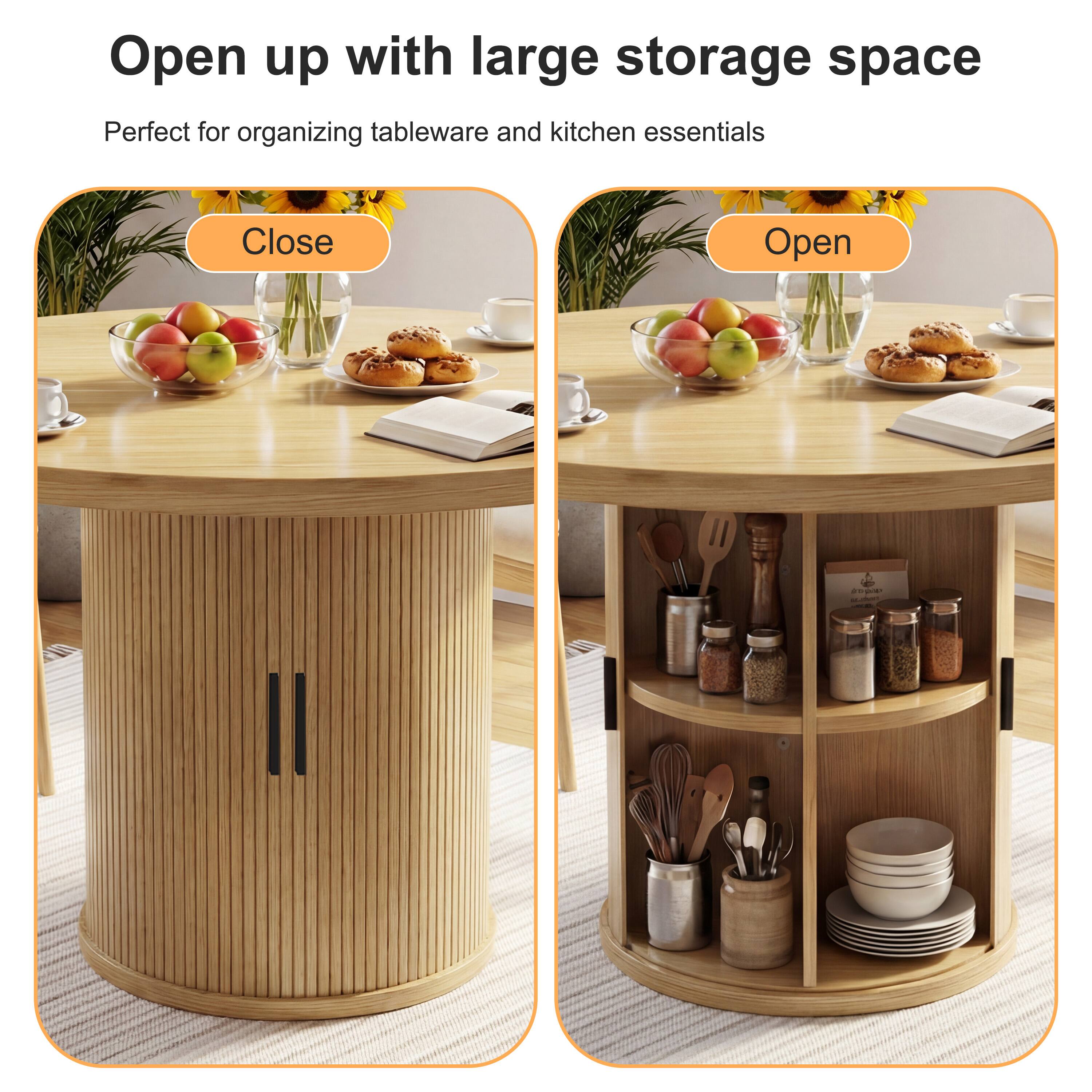 Open up with large storage space  
Perfect for organizing tableware and kitchen essentials  

Close  
Open