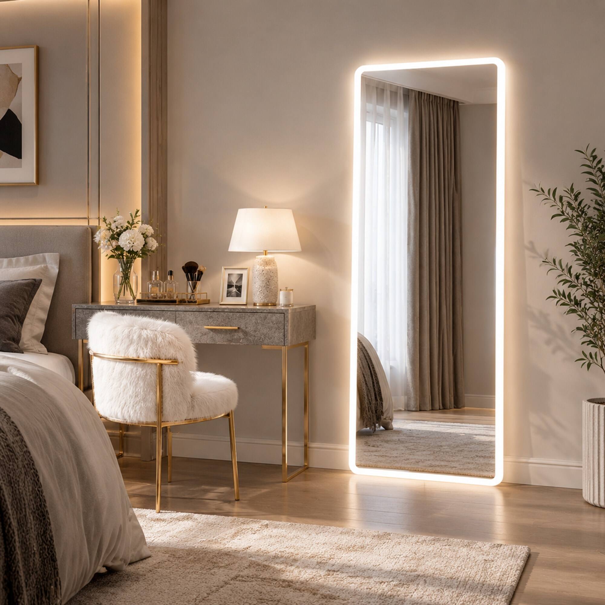 Alt View 2. RYHNUYNE - 65 in x 21.7 in LED Full Length Mirror, Rounded Corners, Tempered HD Glass, Wall Mounted or Free Standing, Bedroom - Clear.
