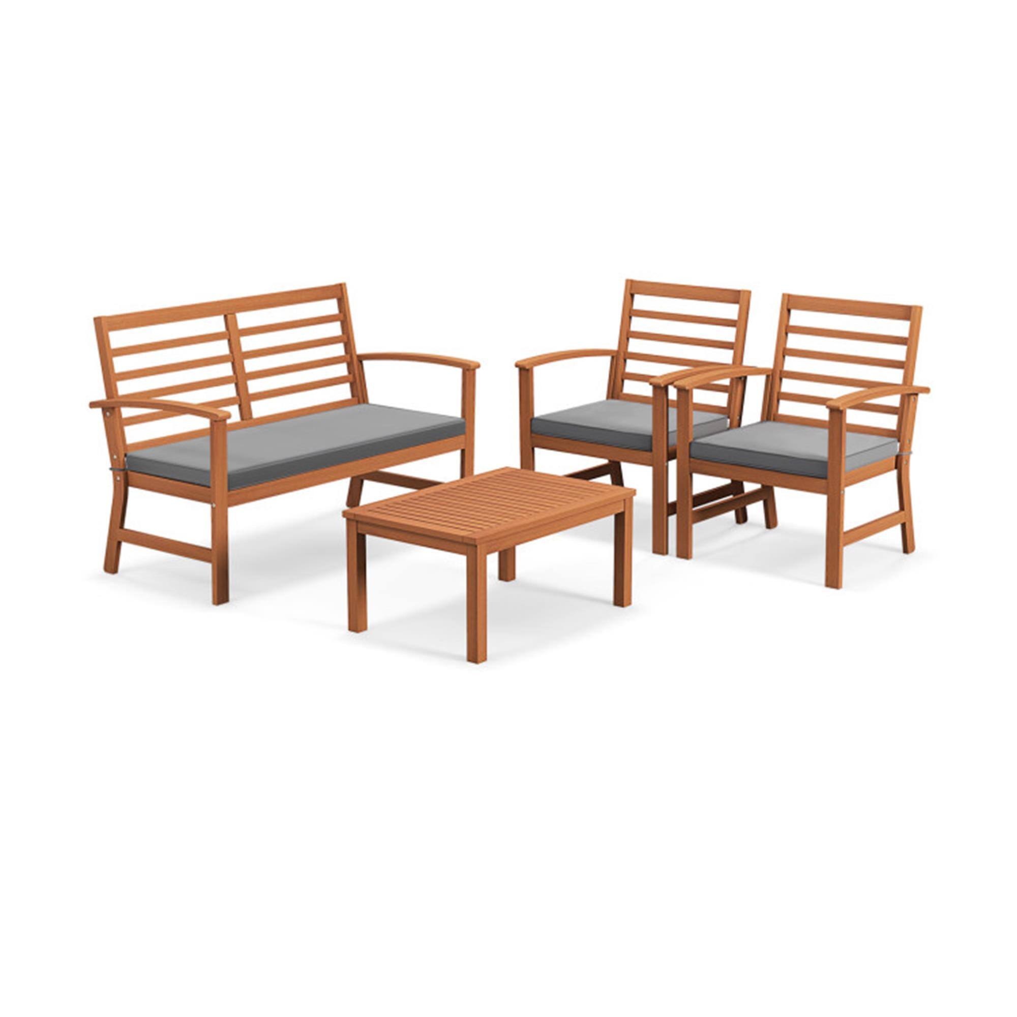 Front. Boyel Living - Gray 4 Pieces Outdoor Furniture Set with Stable Acacia Wood Frame 48.5-in L x 31.5-in W x 23.5-in H - Gray.