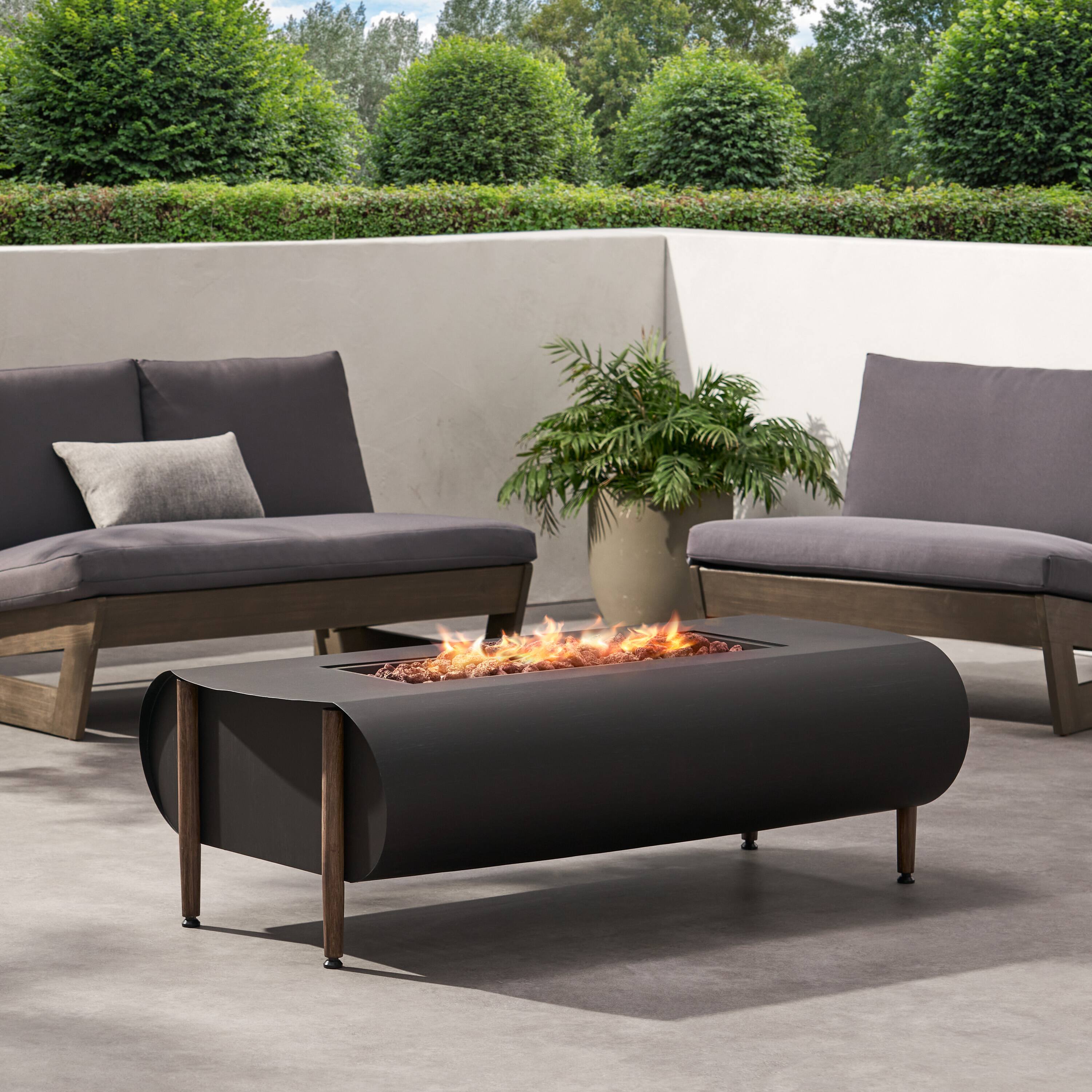 Alt View 2. APRILSOUL - VERNON RECTANGLE FIRE PIT 50000BTU - Dark Gray.