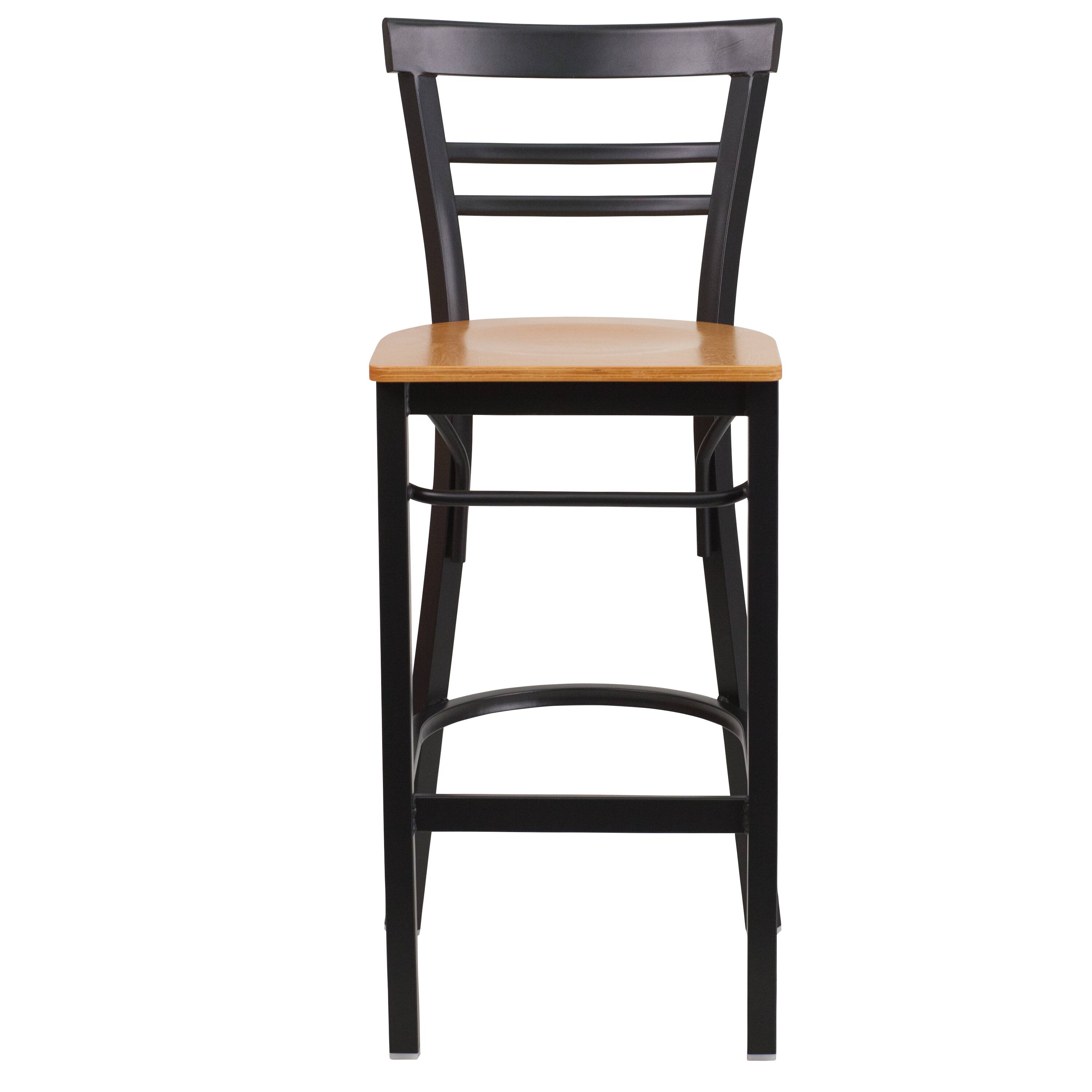 Alt View 5. Emma + Oliver - Two-Slat Ladder Back Metal Restaurant Dining Barstool - Natural Wood Seat/Black Metal Frame.