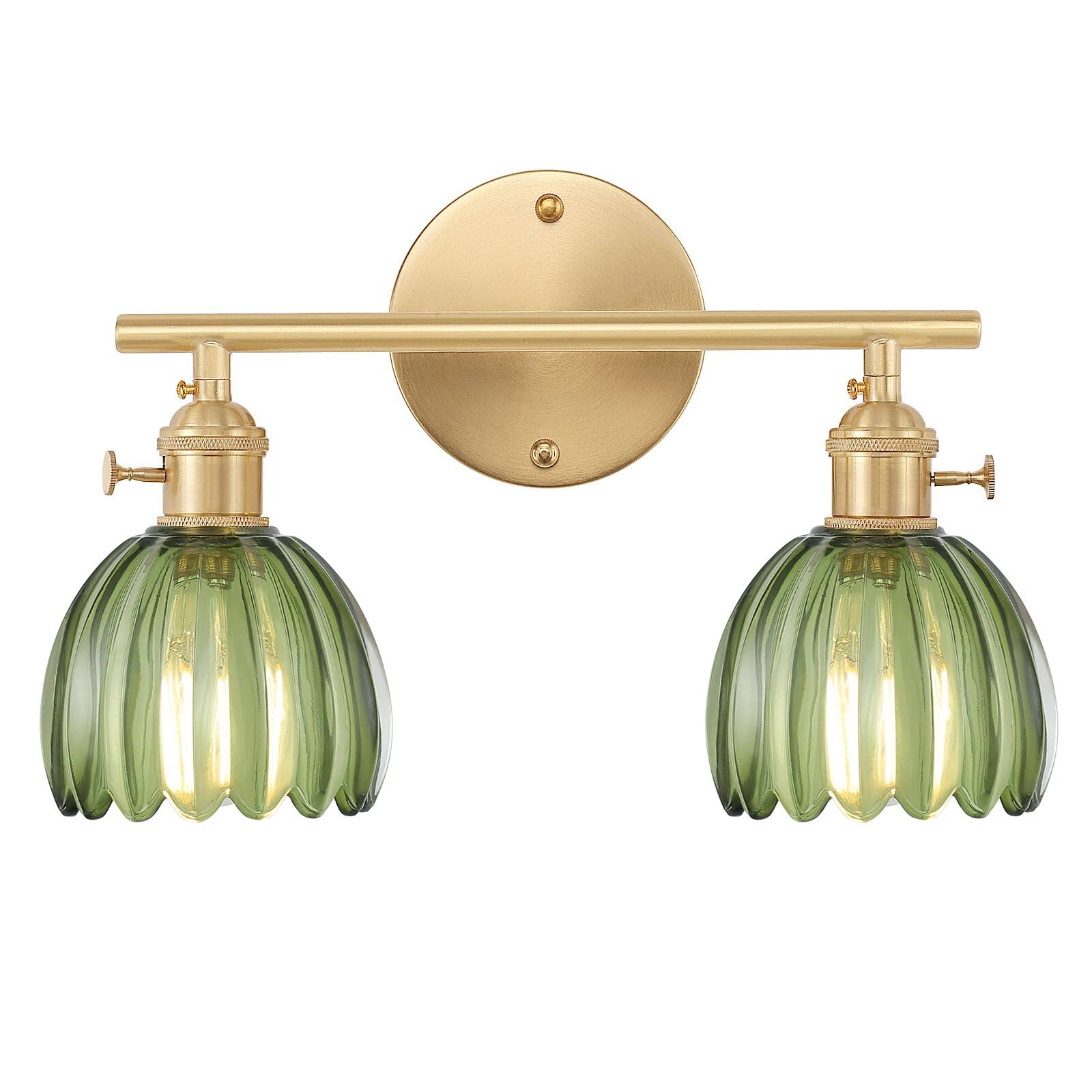 2 Heads-Golden Base-Tulip Green-Battery Operated