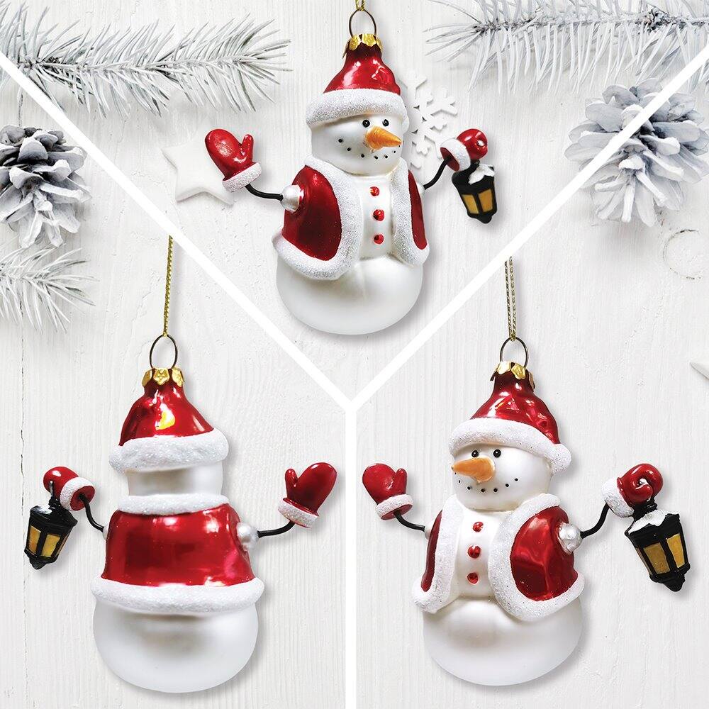 Left. OrnamentallyYou - Classic Winter Snowman Set of 4 Glass Christmas Ornaments Nostalgic Holiday Collection Set - Multi-colored.