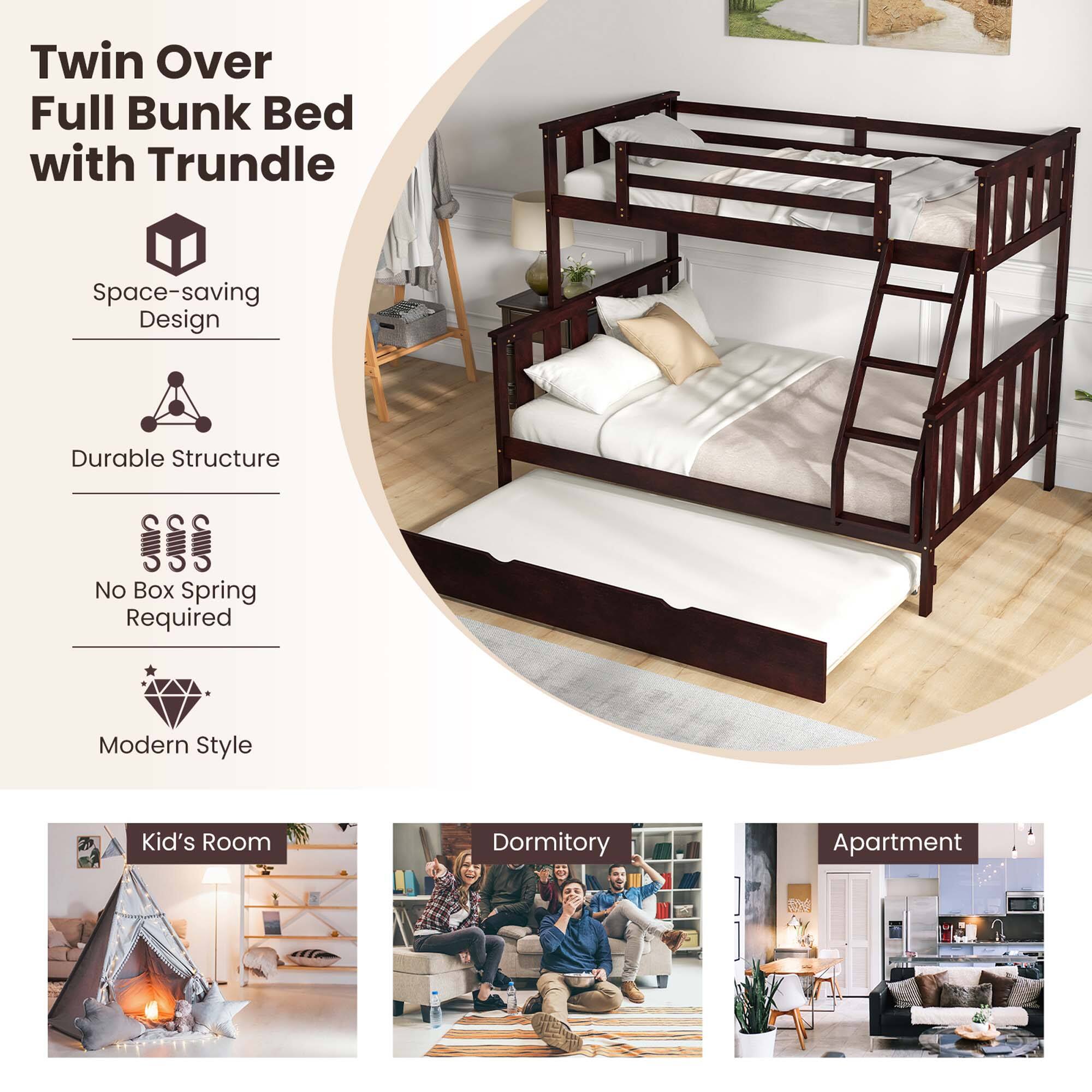 Twin Over Full Bunk Bed with Trundle

- Space-saving Design
- Durable Structure
- No Box Spring Required
- Modern Style

Kid's Room | Dormitory | Apartment