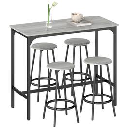 Homcom - 5-Piece Counter Height Bar Table Set, Rustic 43.25" Dining Table with 4 Bar Stools, Dining Room - Gray