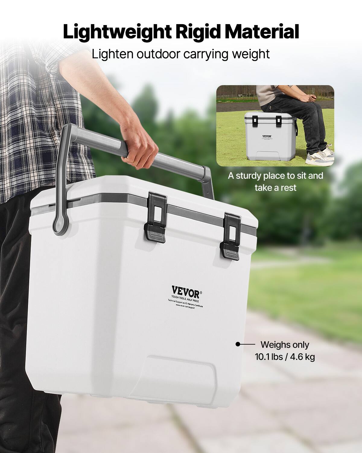 Lightweight Rigid Material  
Lighten outdoor carrying weight  

A sturdy place to sit and take a rest  

Weighs only 10.1 lbs / 4.6 kg