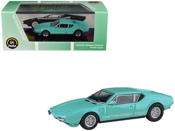 PARP Pantera SOILDECIST 1:64 SCALE GETOMASD DIECAST 64 PARA 1972 De Tomaso Pantera Verde Aqua
