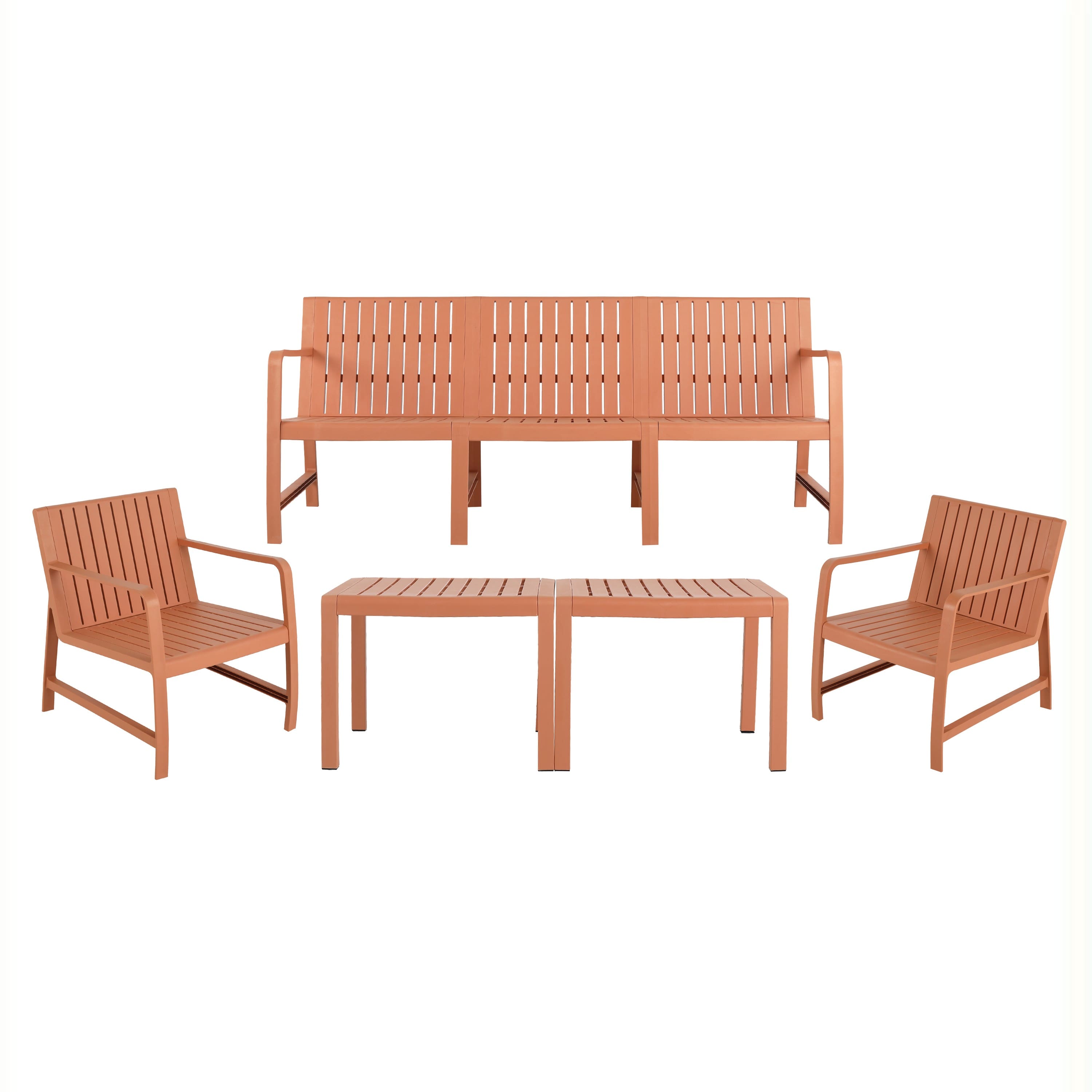 Mondawe - 5-Piece Outdoor Furniture Set – 3-Seater Sofa ,2 Chairs & 2 Coffee Tables - Apricot Brown