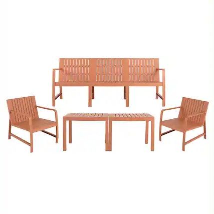 Front. Mondawe - 5-Piece Outdoor Furniture Set – 3-Seater Sofa ,2 Chairs & 2 Coffee Tables - Apricot Brown.
