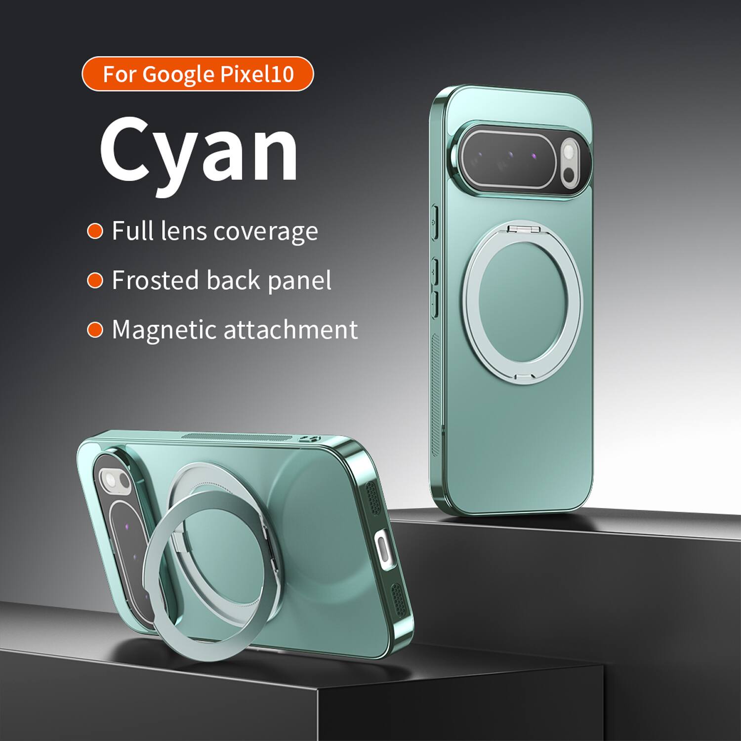 For Google Pixel 10

Cyan

- Full lens coverage
- Frosted back panel
- Magnetic attachment