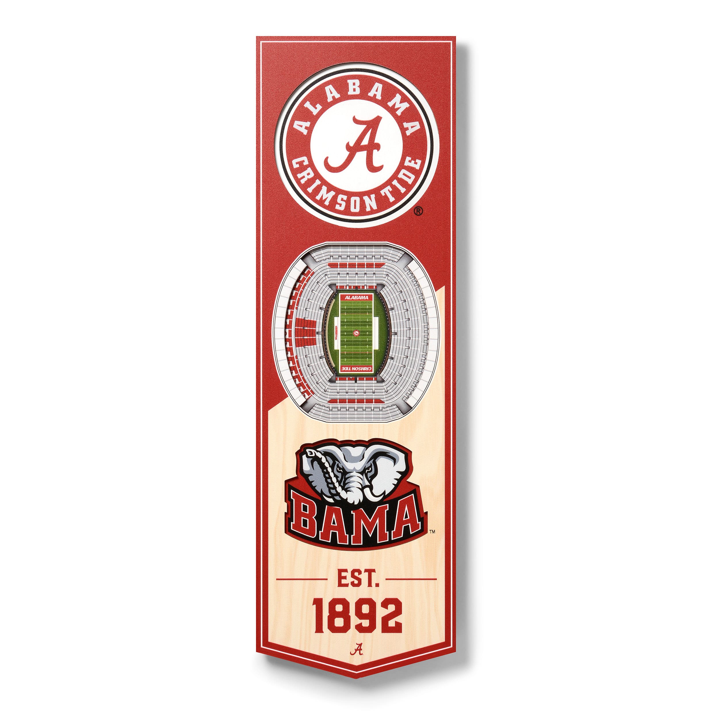 YouTheFan - Alabama Crimson Tide 6'' x 19'' 3D StadiumView Banner - Multicolor