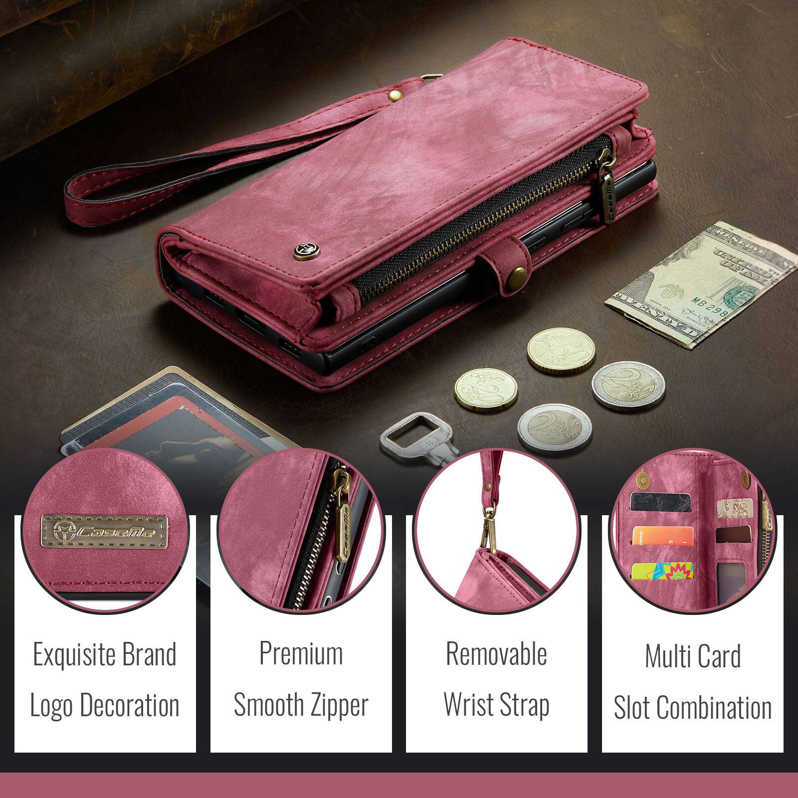 ENR VT FW M MB298 D asto Exquisite Brand Logo Decoration Premium Smooth Zipper Removable Wrist Strap Multi Card Slot Combination