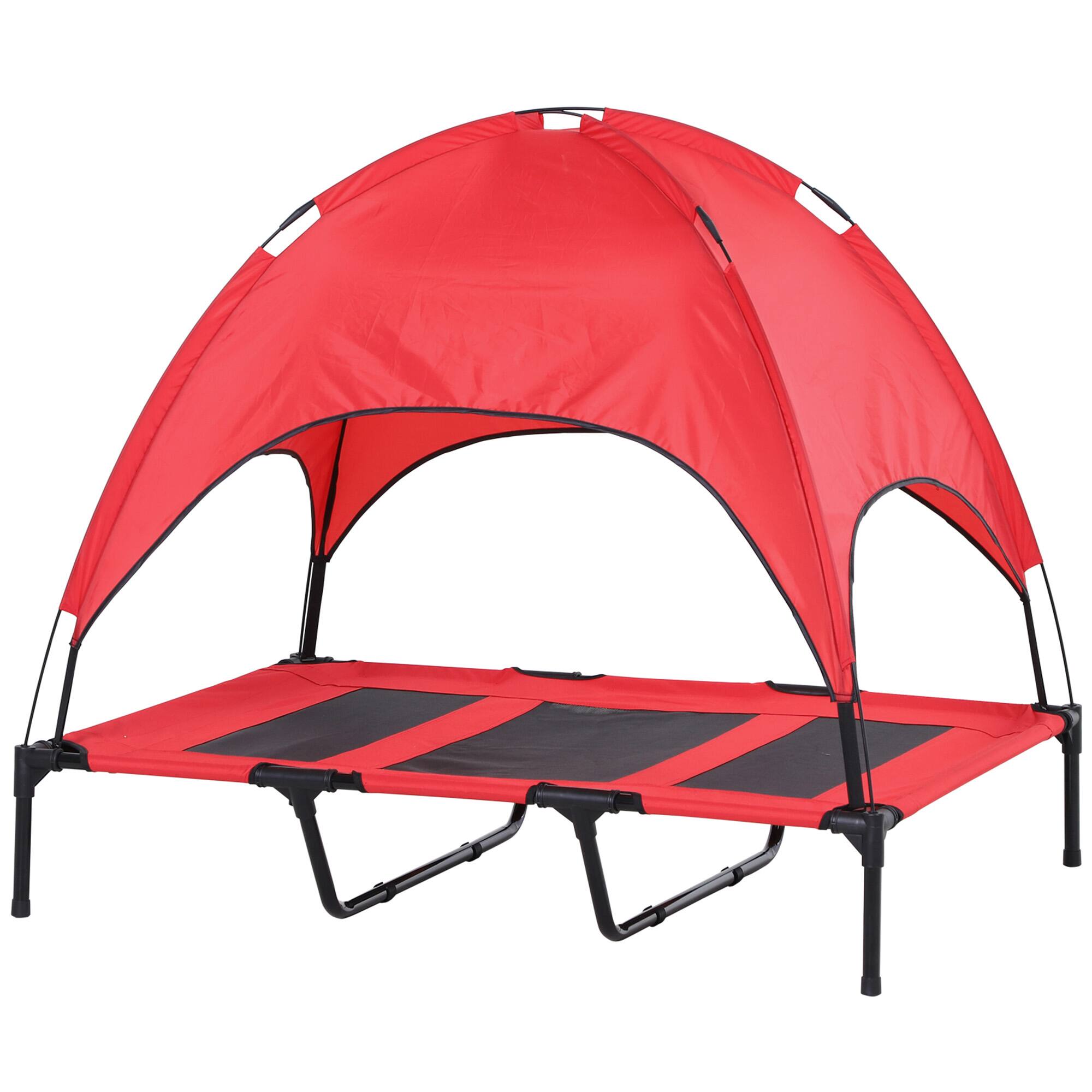 Front. Pawhut - 48" x 36" Elevated Portable Dog Cot Cooling Pet Bed with UV Protection Canopy Shade - Red.
