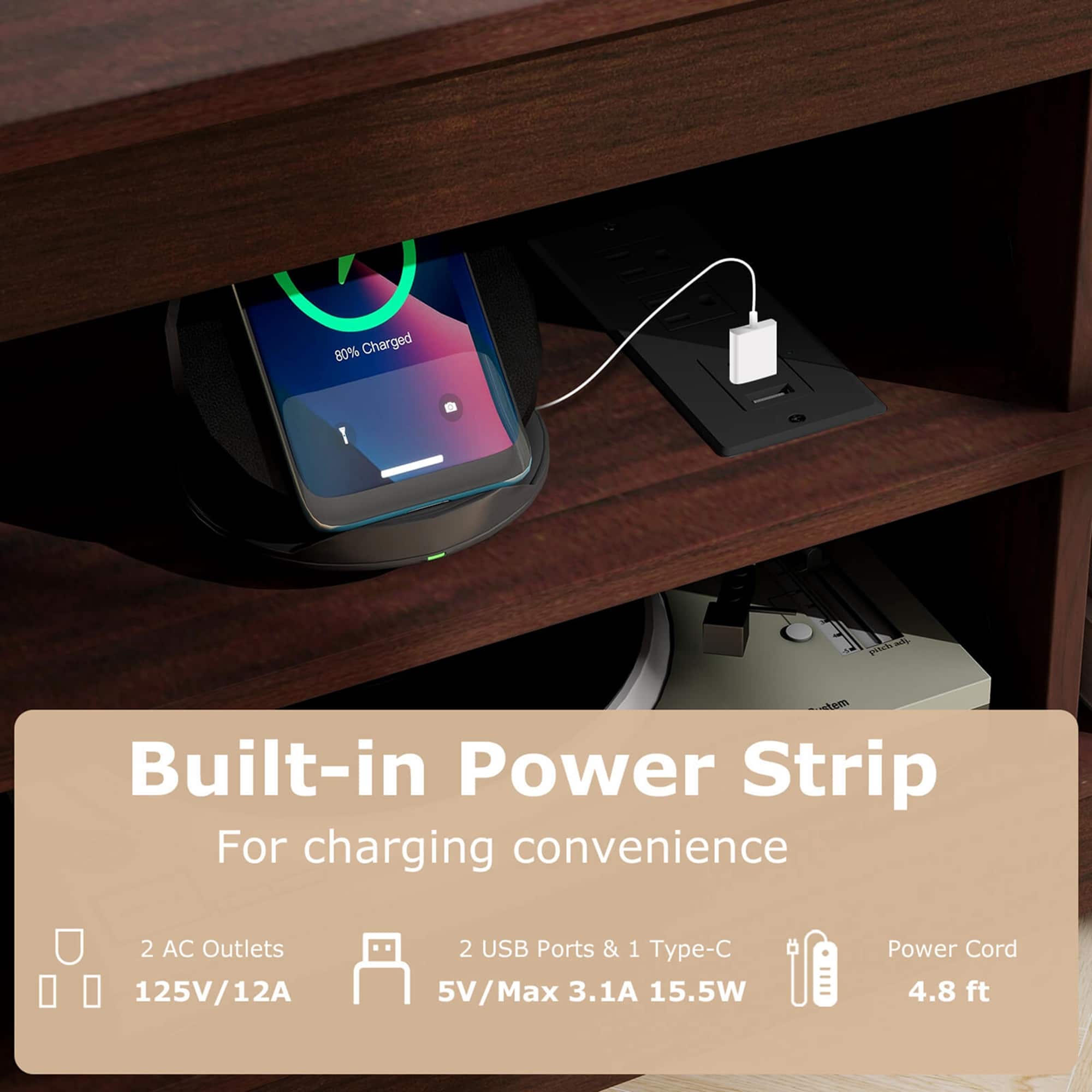 Costway 3Tier Corner TV Stand with Power Outlet 4 Open Storage Shelves