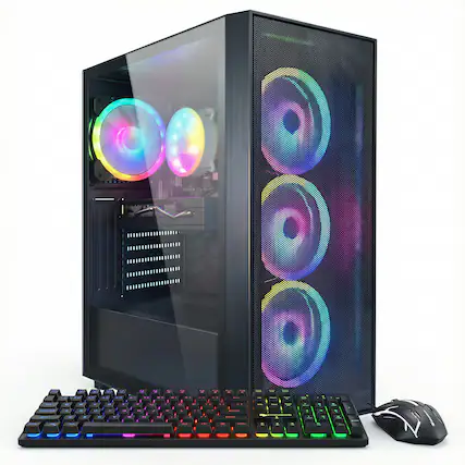 Front. STGAubron - STGAubron Gaming Desktop PC, Intel Core I7 8th Gen up to 4.1GHz, Radeon RX 580 8G, 16G DDR4, 512G SSD, WiFi 6, Win11H - Black.