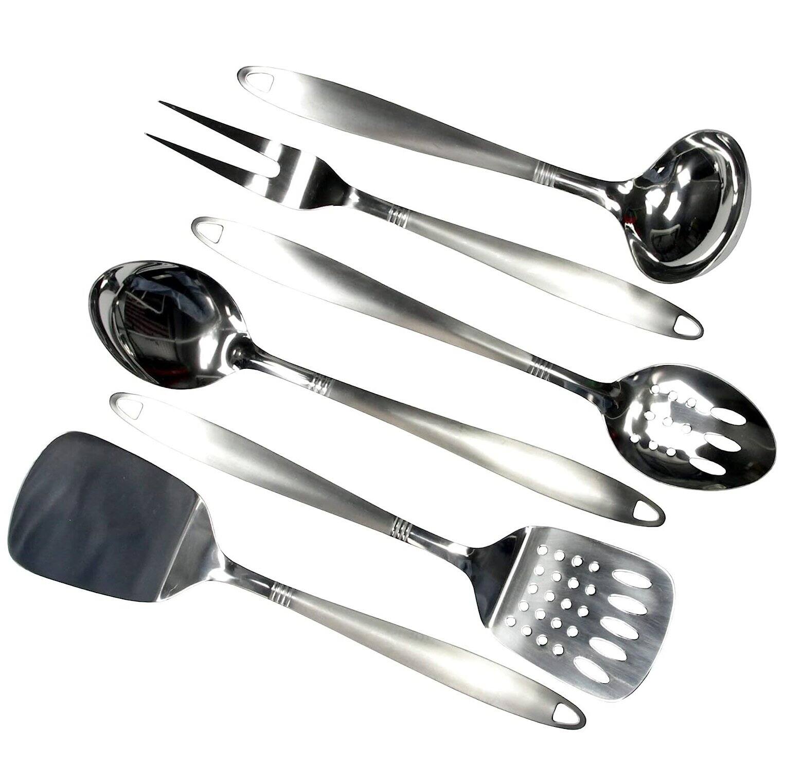 Front. Chef Craft - 6pc Stainless Steel Kitchen Cooking Tool Set - Silver / Black.