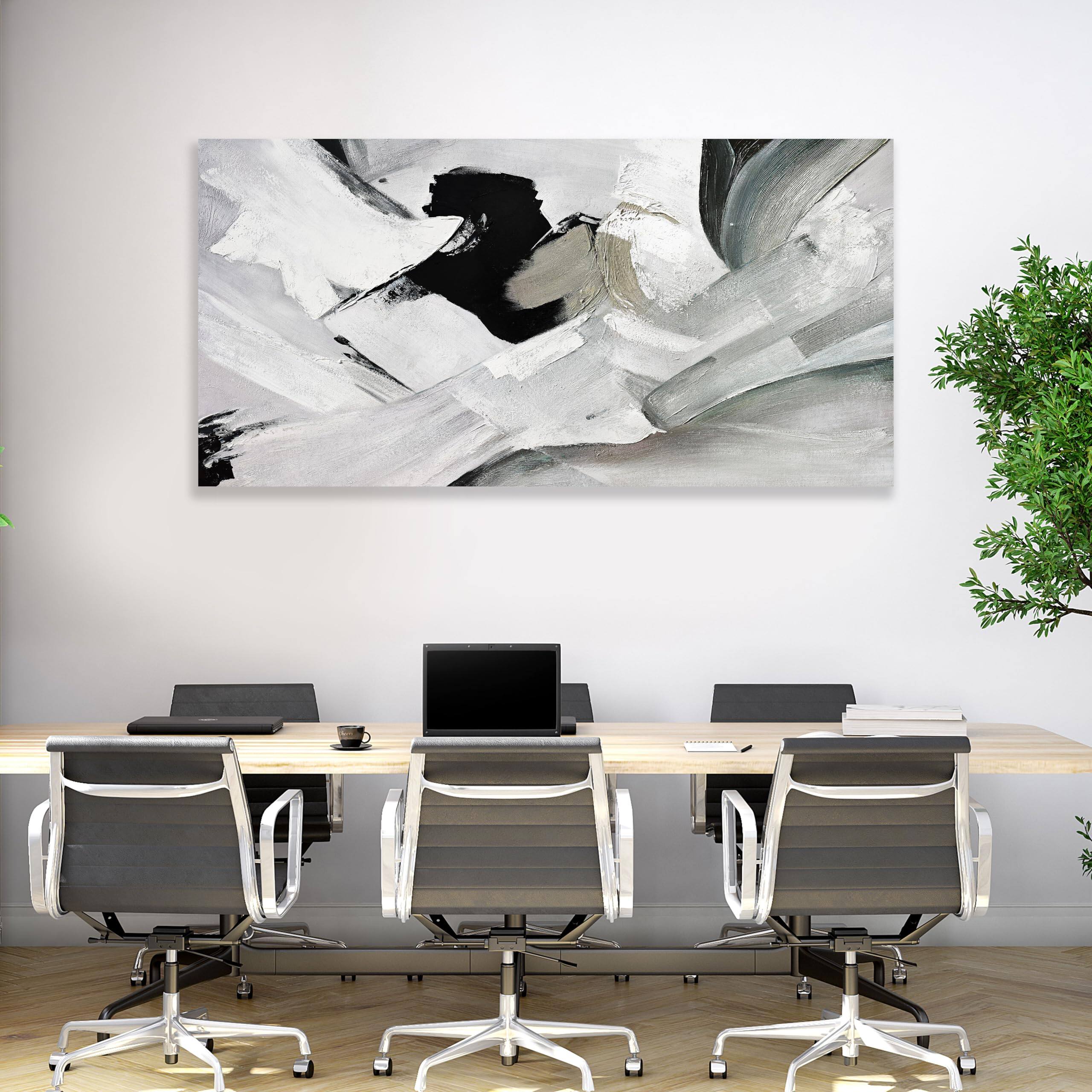 Alt View 5. Hirose Alice - Abstract Wall Art Home Wall Decor Black White and Grey painting Abstract Canvas Art Framed Artwork Modern - Gold 40"L x 20"W.