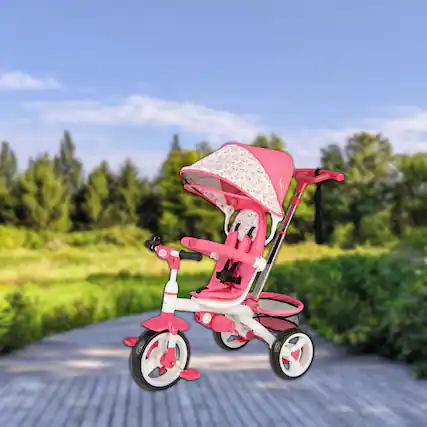 Front. Hivvago - 5-in-1 Convertible Baby Tricycle Stroller with Detachable Canopy - Pink.