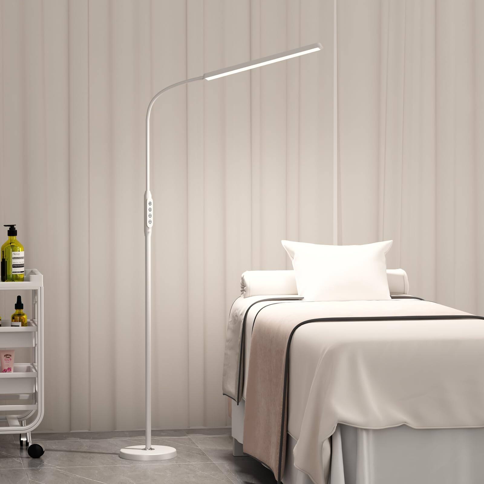 Front. MAGICAL RUBS - Modern Led Floor Lamp For Reading In Black Bright 12w Dimmable Standing Light With Adjustable Gooseneck 3 Color Tempe... - White-Touch and Remote Dimming.