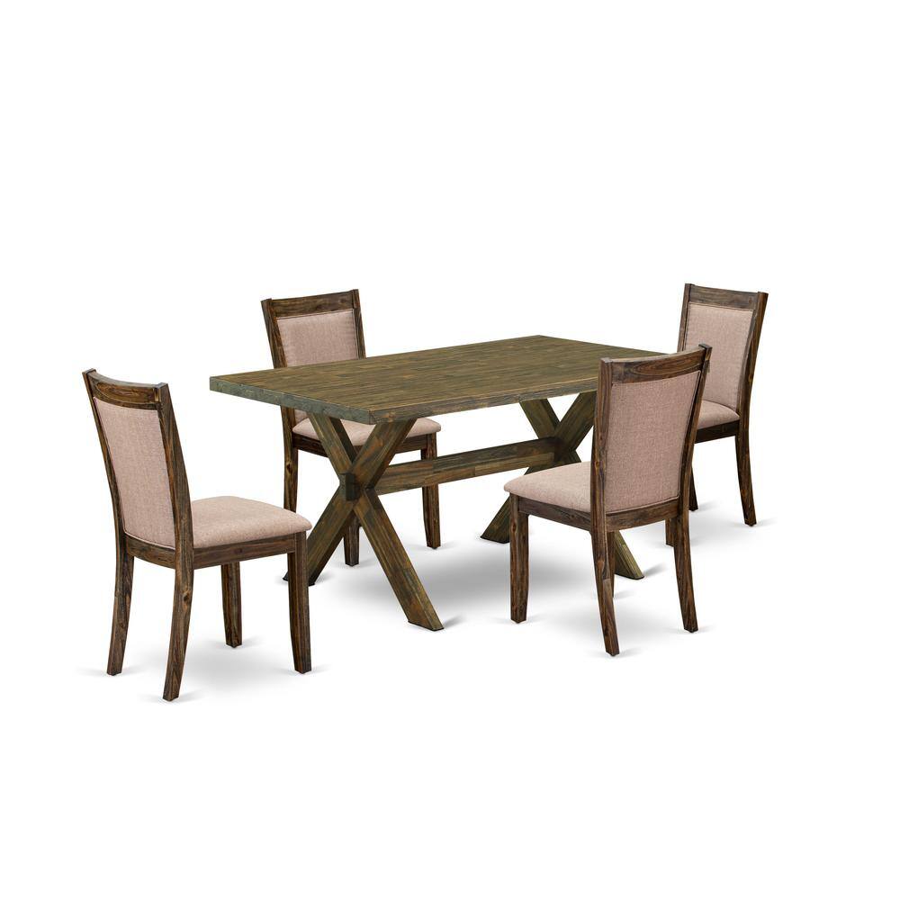 Alt View 4. East West Furniture - X776MZ716-5 5 Piece Modern Dining Table Set - A Dinning Table with Trestle Base and 4 dinner chairs - Distressed - Multi-Color.