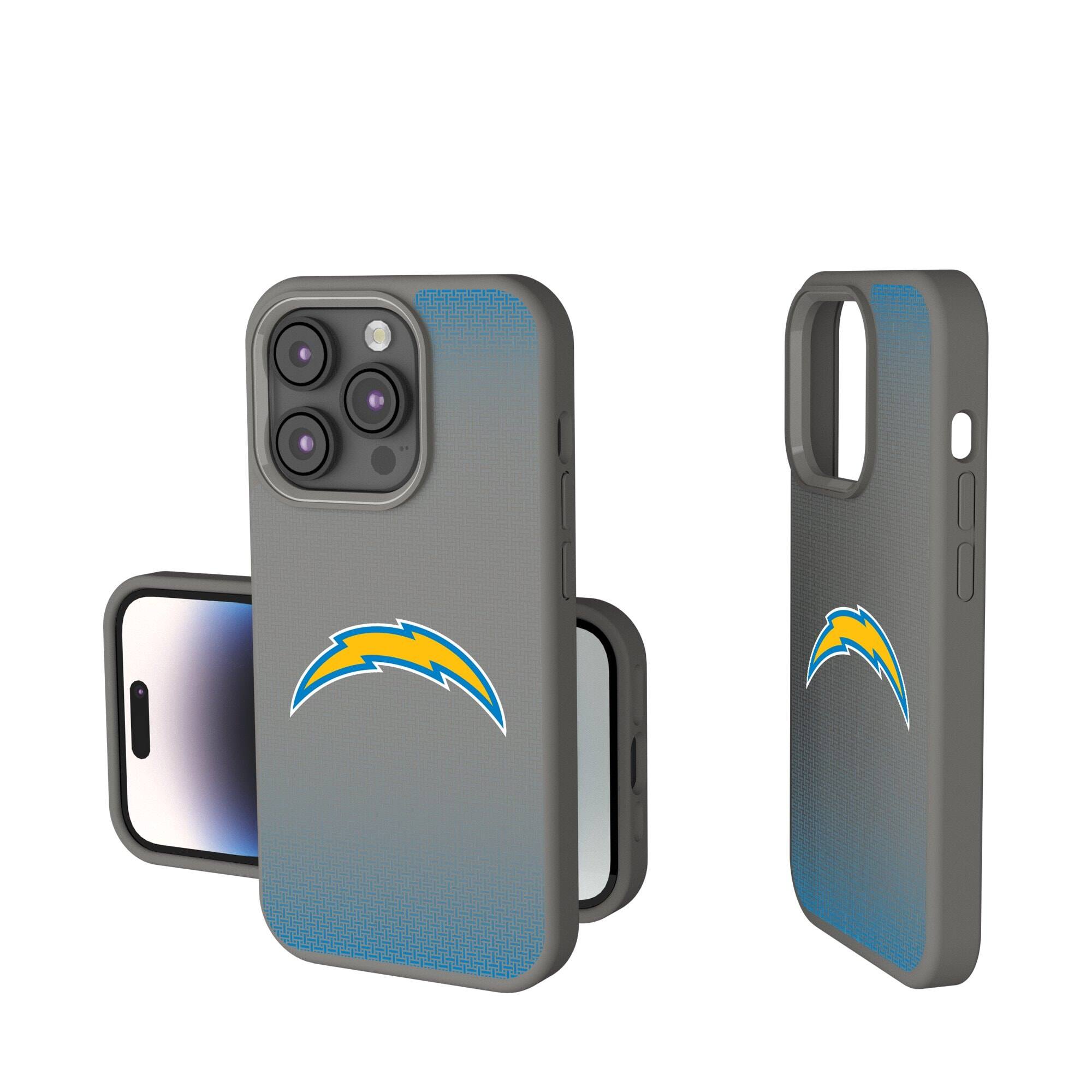 Front. Keyscaper - Los Angeles Chargers Linen Logo iPhone Soft Touch Case - 15 Plus - Gray.