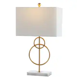 Jonathan Y - Haines 26" Modern Circle Marble/Metal LED Table Lamp, Gold - Gold Leaf/White