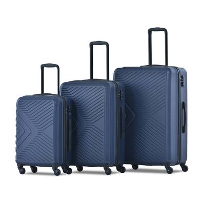 Front. Ropilly - Ropilly 3 Piece Luggage Set ABS Hard Shell Suitcase Set Navy - Navy.