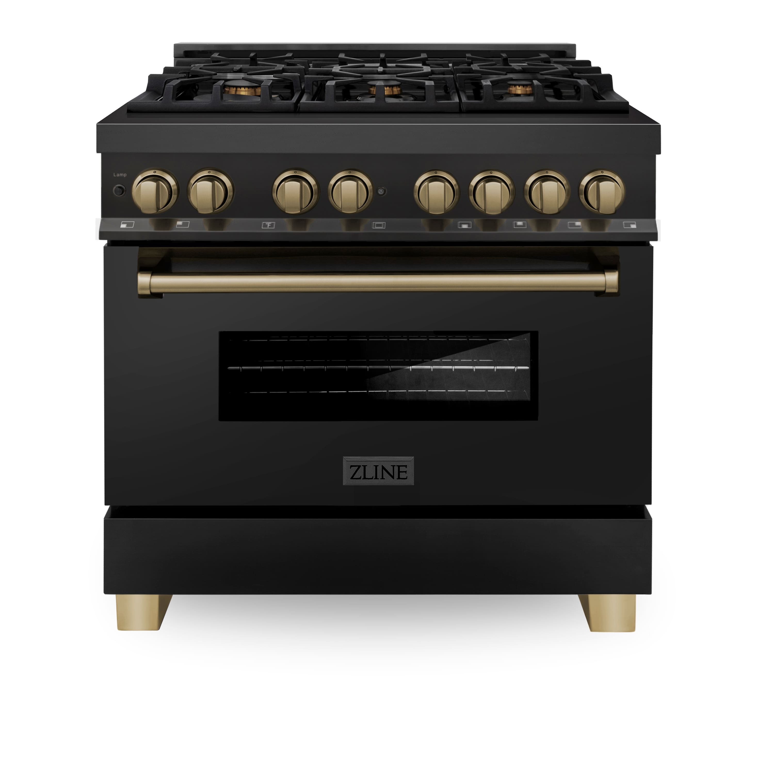 Front. ZLINE - Autograph Edition 36 in. 4.6 cu. ft. Freestanding Legacy Dual Fuel Range in Black Stainless Steel and Bronze Accents - Black.