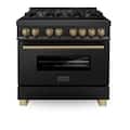 ZLINE - 36 in. Wide 6 Burner Autograph Edition 4.6 cu. ft. Freestanding Legacy Dual Fuel Range with Bronze Accents - Black