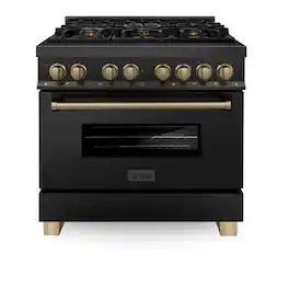 ZLINE - Autograph Edition 36 in. 4.6 cu. ft. Freestanding Legacy Dual Fuel Range in Black Stainless Steel and Bronze Accents - Black