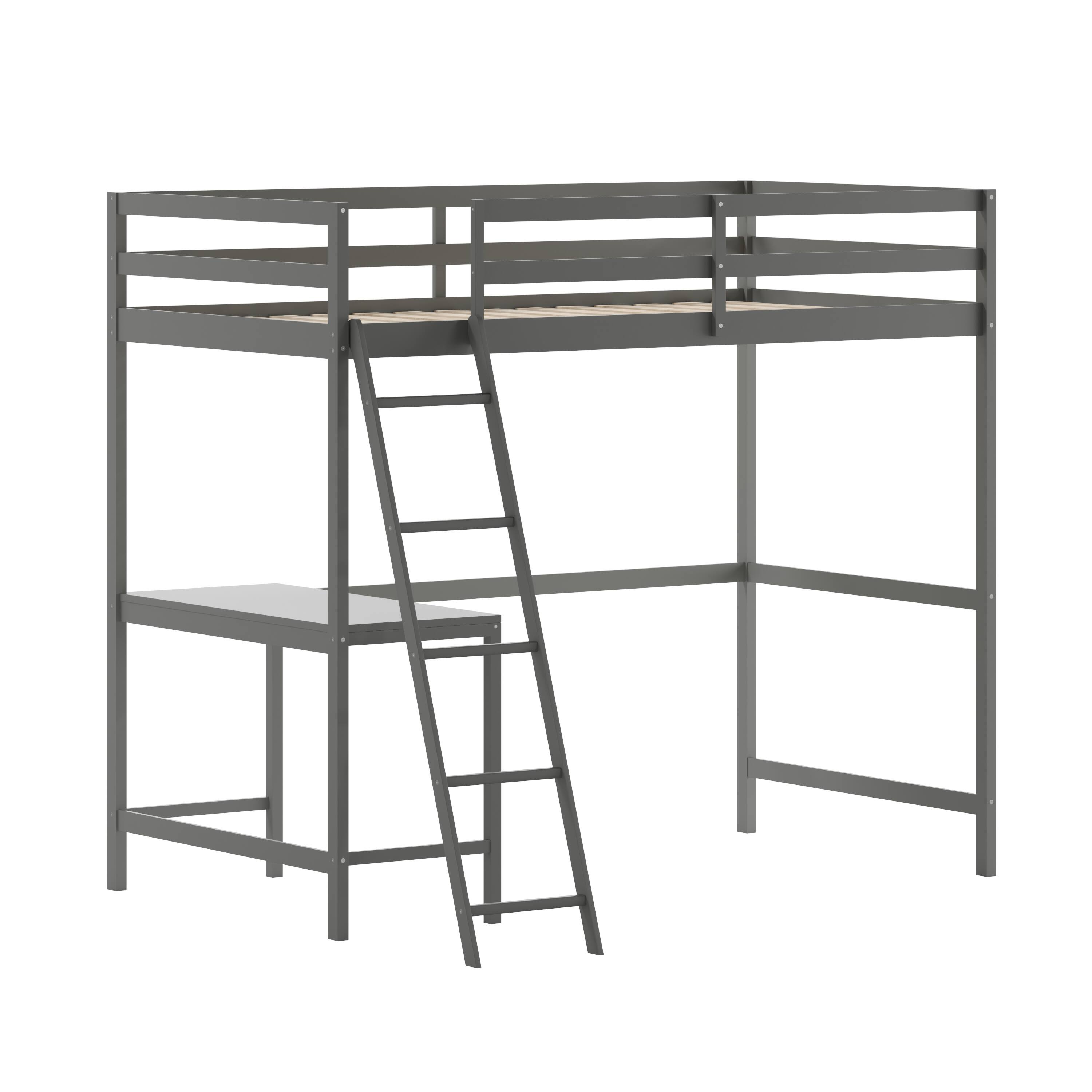 Alt View 1. Emma + Oliver - Wooden Loft Bed Frame with Integrated Desk and Ladder - Light Gray.