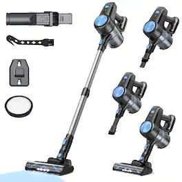 INSE - N3T Cordless Vacuum Cleaner, Powerful Suction Vacuum with Telescopic Tube, LED Display, for Hardfloor, Carpet, Pet Hair - Blue
