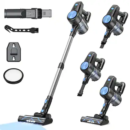 Front. INSE - N3T Cordless Vacuum Cleaner, Powerful Suction Vacuum with Telescopic Tube, LED Display, for Hardfloor, Carpet, Pet Hair - Blue.