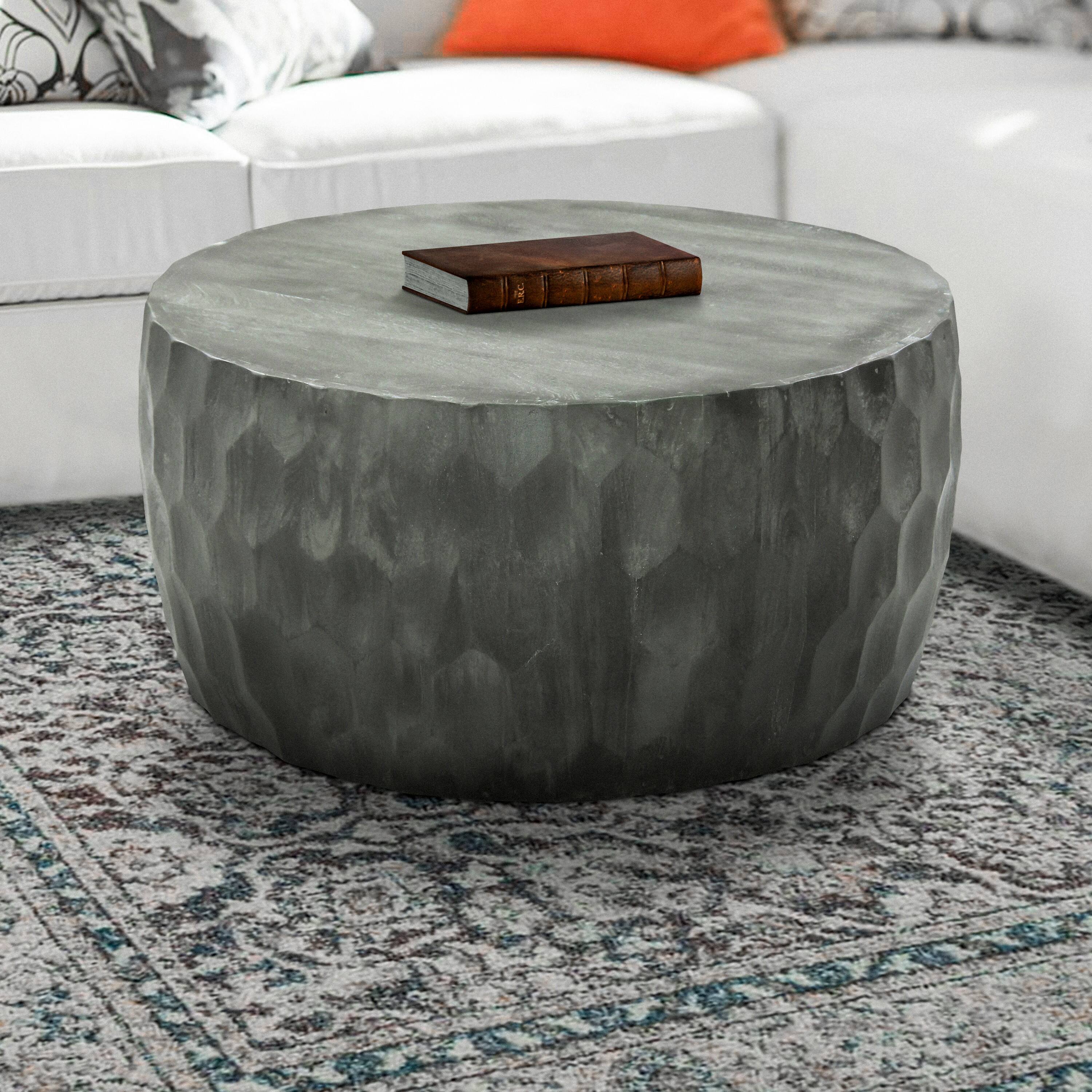 Alt View 7. Manhattan Lane - Val 34 Inch Handcrafted Mango Wood Coffee Table, Hammered Round Drum Shape, Honeycomb, - Gray.