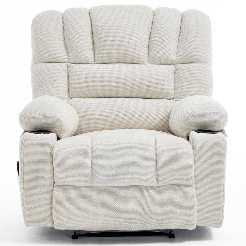 Angle. Kadyn - Massage Recliner Chair, 8-Point Vibration & Lumbar Heat, 150° Recline, 330lb Capacity, Beige - Beige.