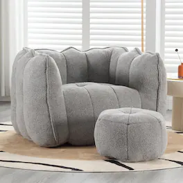 Trinkets Crazed - Chenille Giant Bean Bag Sleeper Chair with Ottoman, Adults and Kids Lazy Floor Sofa Couch - Gray